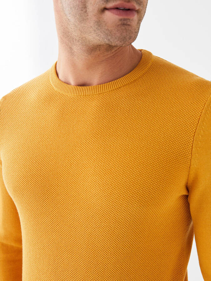 Bicycle Neck Men's Knit Sweater-Yellow - 4