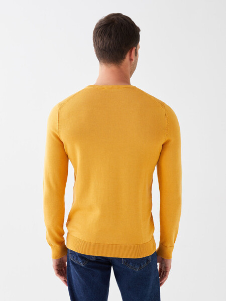 Bicycle Neck Men's Knit Sweater-Yellow - 5