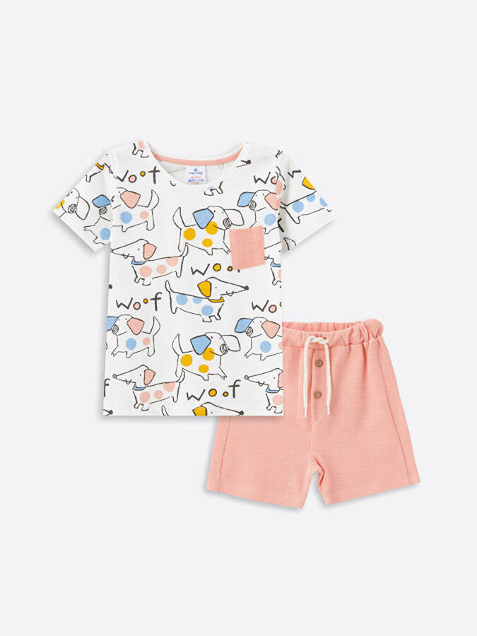 Bicycle Neck Printed Baby Girl T-shirt and Shorts 2-Piece Set - 8