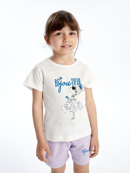 Bicycle Neck Printed Baby Girl T-shirt and Shorts 2 Piece Set - 7