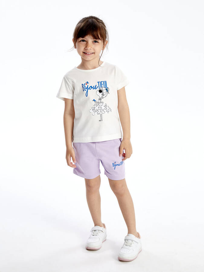 Bicycle Neck Printed Baby Girl T-shirt and Shorts 2 Piece Set - 8