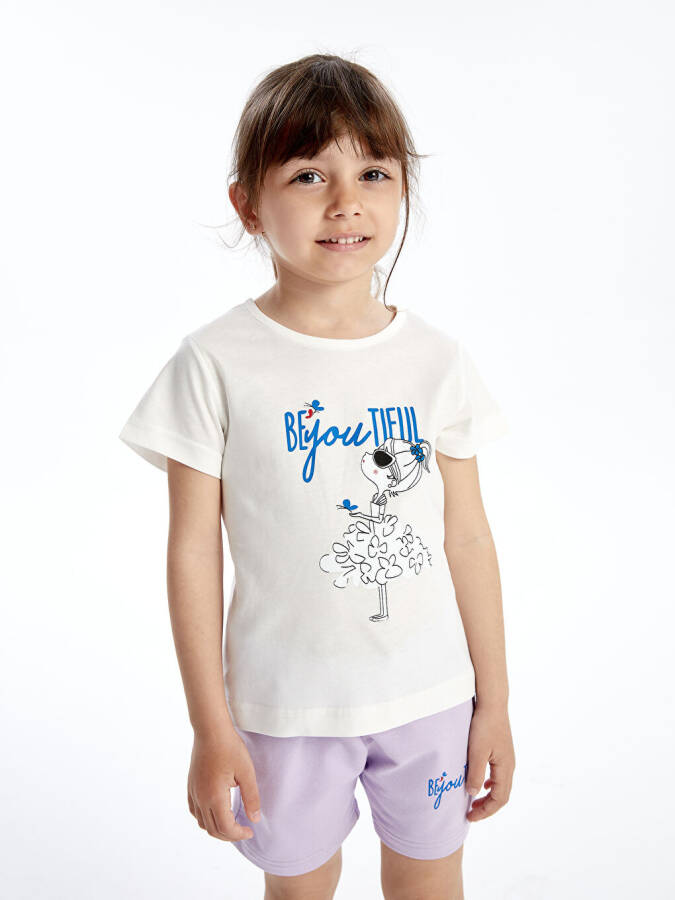 Bicycle Neck Printed Baby Girl T-shirt and Shorts 2 Piece Set - 1