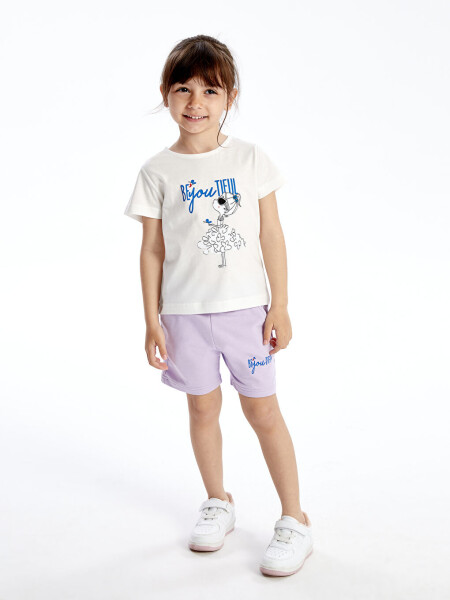 Bicycle Neck Printed Baby Girl T-shirt and Shorts 2 Piece Set - 2