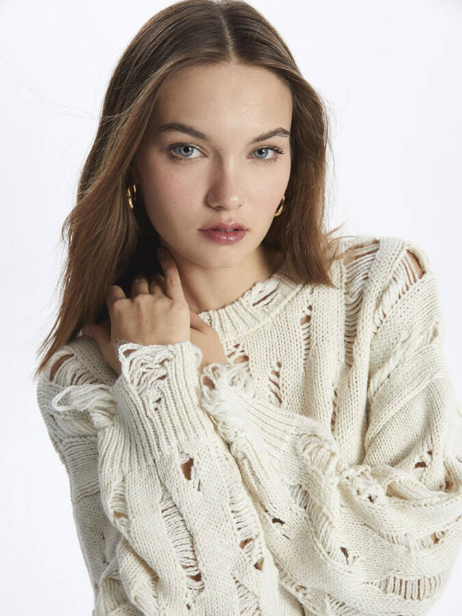 Bicycle Neck Ripped Detail Knit Sweater - Sicily - 1