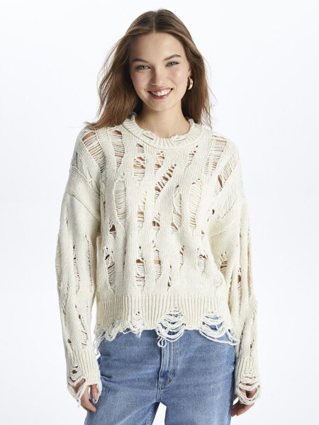 Bicycle Neck Ripped Detail Knit Sweater - Sicily - LC WAIKIKI (1)