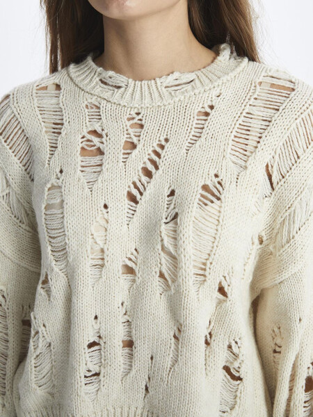Bicycle Neck Ripped Detail Knit Sweater - Sicily - 4
