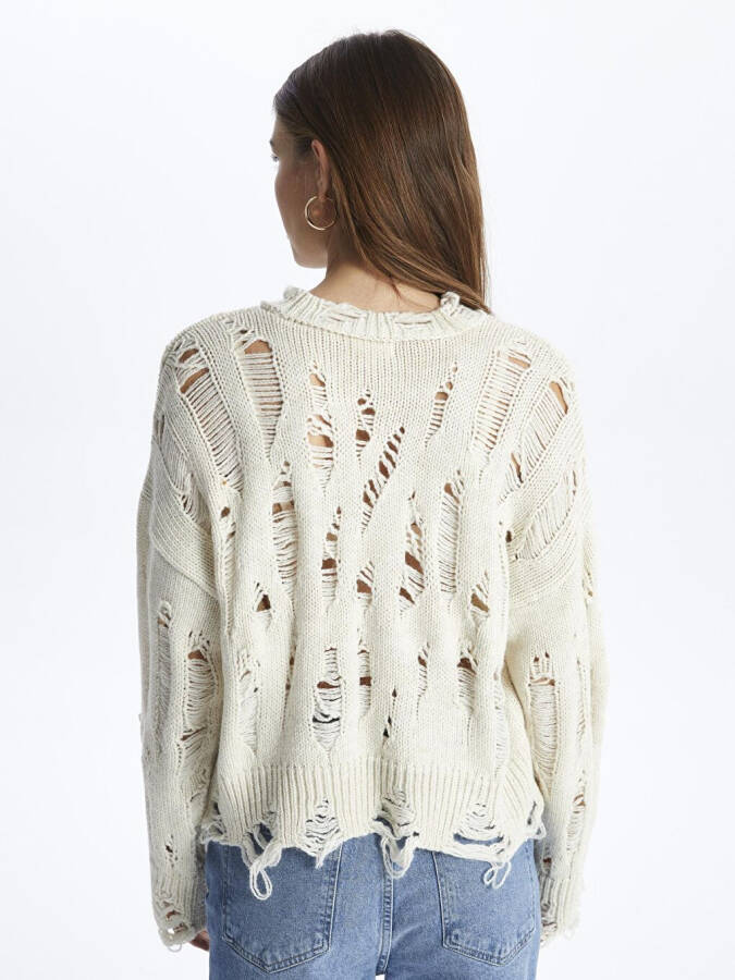 Bicycle Neck Ripped Detail Knit Sweater - Sicily - 5