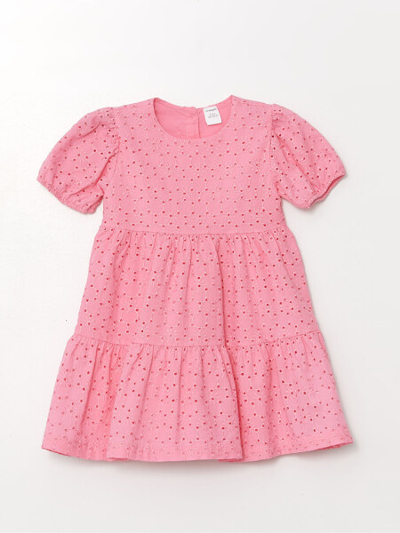 Bicycle Neck Short Sleeved Embroidered Baby Girl Dress - 1