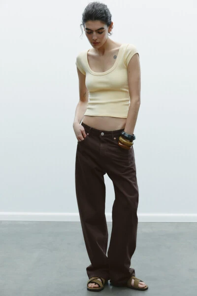 BİSİKLET YAKA T-SHIRT-Tereyağı - MODAZONE