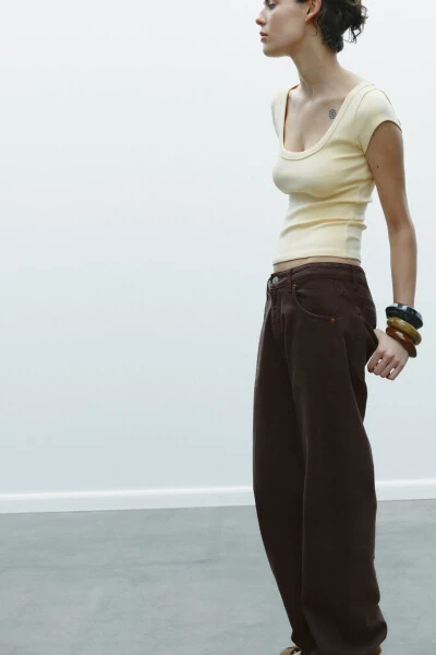 BİSİKLET YAKA T-SHIRT-Tereyağı - 3