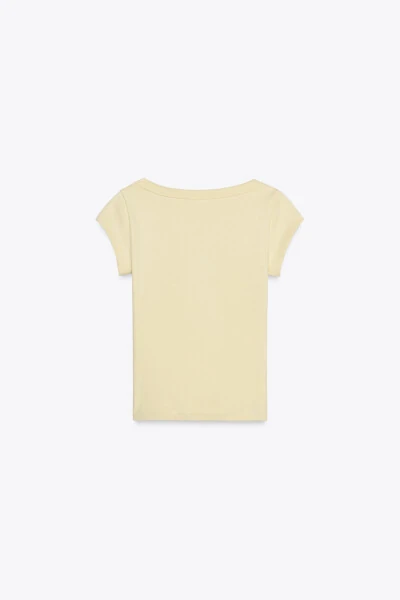 BİSİKLET YAKA T-SHIRT-Tereyağı - 9