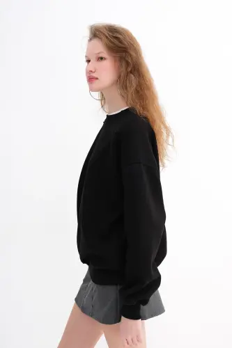 Bicycle Neckline Sherpa Basic Sweatshirt S3408-k11 - 5