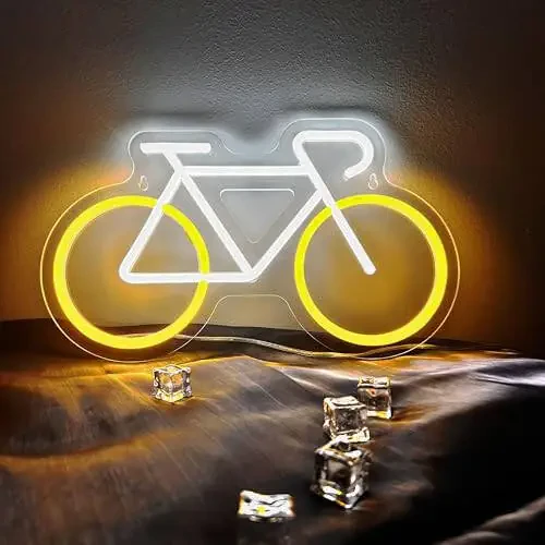 Bicycle Neon Signs for Man Cave, Gifts for Bicycle Enthusiasts, Bike Neon Sign for Home Decor, 13.9 * 8.1 Inch Cycling Wall Decor, 5V USB Powered - 6