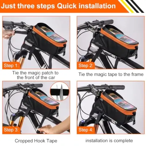 Bicycle Phone Frame Repair Bag with Tire Patch and Inflate Pump - Portable Travel Emergency Tool Kit, Bike Accessories for Adult Bikes with IPX4 Waterproof and Compatible Phone Under 7