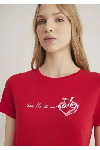 Bicycle Print Red T-shirt Semi Slim Fit / Yes - 4