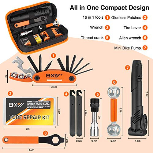 Bicycle Repair Bag With Tire Pump, Portable Tool Kit for Camping Travel - Patches, Inflator, Maintenance Essentials All in One Safety Kit - 2