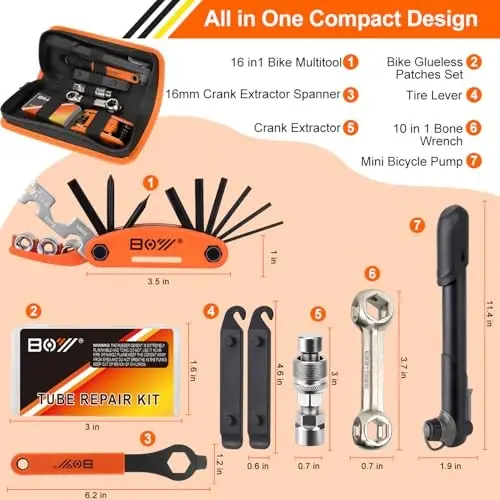 Bicycle Repair Bag With Tire Pump, Portable Tool Kit for Camping Travel - Patches, Inflator, Maintenance Essentials All in One Safety Kit - XCH ROBOTS (1)