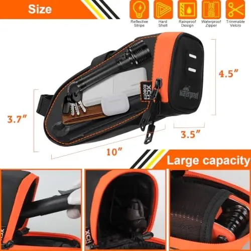 Bicycle Saddle Repair Bag with Tire Patch and Inflate Pump - Portable Travel Emergency Tool Kit, Bike Accessories for Adult Bikes with IPX4 Waterproof - 3