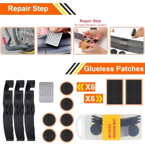 Bicycle Saddle Repair Bag with Tire Patch and Inflate Pump - Portable Travel Emergency Tool Kit, Bike Accessories for Adult Bikes with IPX4 Waterproof - 6