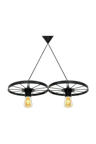 Bicycle Wheel Pendant Double Chandelier Wrought Iron Bar Hotel Restaurant Metal Retro Ceiling Lamp-Black - 1