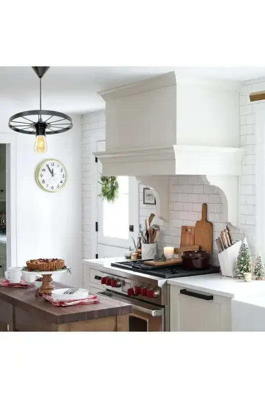 Bicycle Wheel Pendant Single Chandelier Wrought Iron Bar Hotel Restaurant Metal Retro Ceiling Lamp-Black - 2