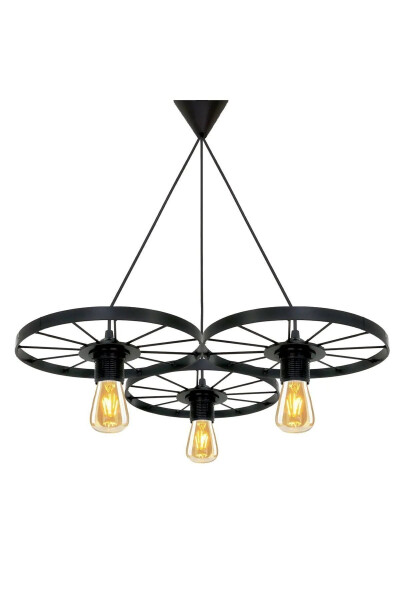 Bicycle Wheel Pendant Three-Light Chandelier Wrought Iron Bar Hotel Restaurant Metal Retro Ceiling Lamp - 17