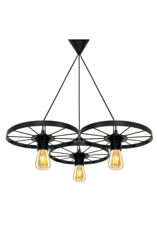 Bicycle Wheel Pendant Three-Light Chandelier Wrought Iron Bar Hotel Restaurant Metal Retro Ceiling Lamp - 17