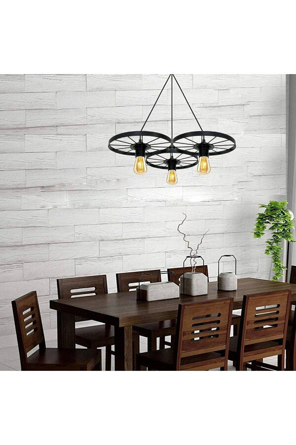 Bicycle Wheel Pendant Three-Light Chandelier Wrought Iron Bar Hotel Restaurant Metal Retro Ceiling Lamp - 18