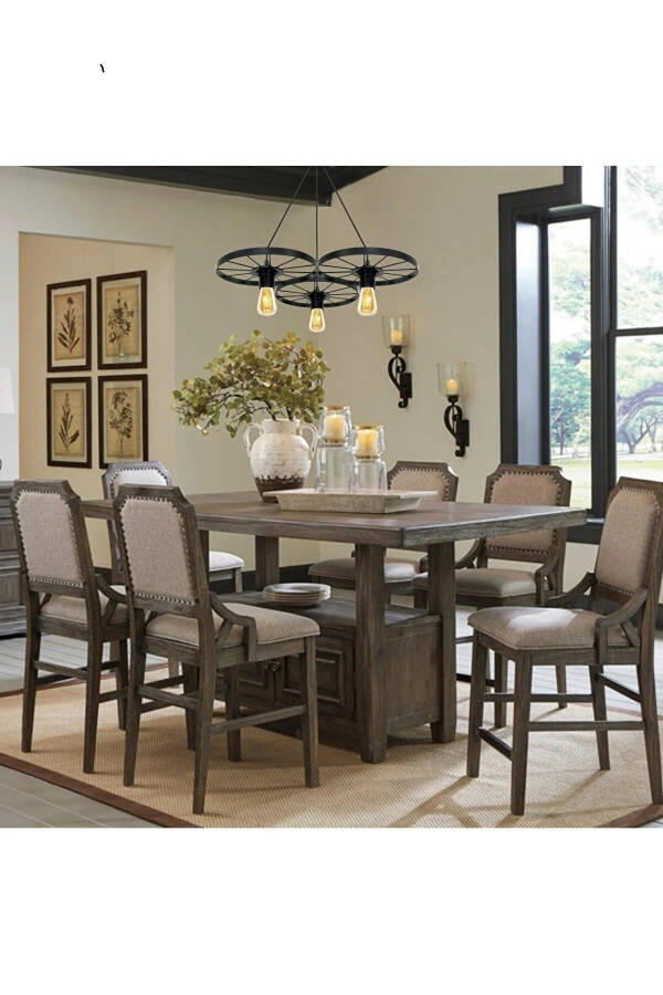 Bicycle Wheel Pendant Three-Light Chandelier Wrought Iron Bar Hotel Restaurant Metal Retro Ceiling Lamp - 20