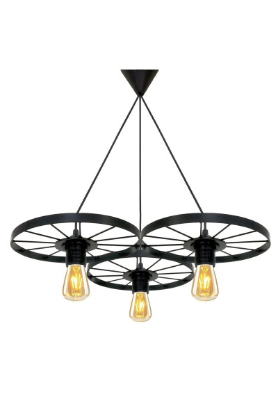 Bicycle Wheel Pendant Three-Light Chandelier Wrought Iron Bar Hotel Restaurant Metal Retro Ceiling Lamp - 13