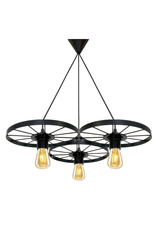 Bicycle Wheel Pendant Three-Light Chandelier Wrought Iron Bar Hotel Restaurant Metal Retro Ceiling Lamp - 13