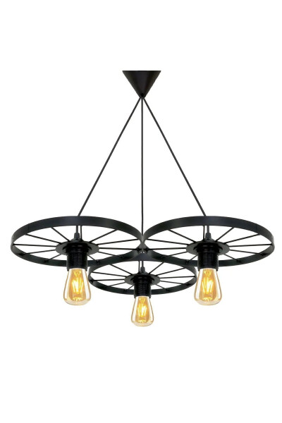 Bicycle Wheel Pendant Three-Light Chandelier Wrought Iron Bar Hotel Restaurant Metal Retro Ceiling Lamp - 5