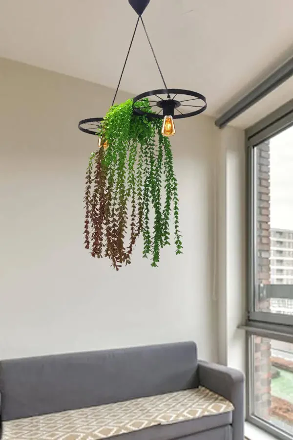 Bicycle Wheel Pot Chandelier Metal Pendant Wrought Iron Rustic Office Cafe Balcony Decorative Ceiling Lamp - 22