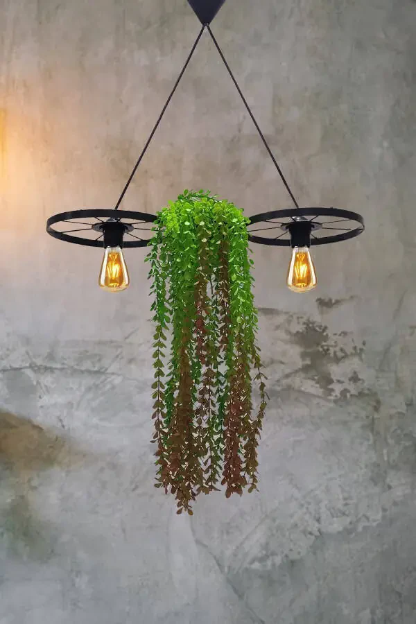 Bicycle Wheel Pot Chandelier Metal Pendant Wrought Iron Rustic Office Cafe Balcony Decorative Ceiling Lamp - 23