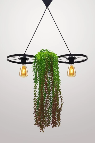 Bicycle Wheel Pot Chandelier Metal Pendant Wrought Iron Rustic Office Cafe Balcony Decorative Ceiling Lamp - 25