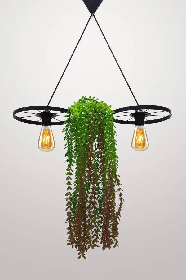 Bicycle Wheel Pot Chandelier Metal Pendant Wrought Iron Rustic Office Cafe Balcony Decorative Ceiling Lamp - 25