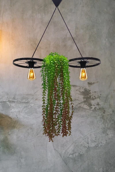 Bicycle Wheel Pot Chandelier Metal Pendant Wrought Iron Rustic Office Cafe Balcony Decorative Ceiling Lamp - 18