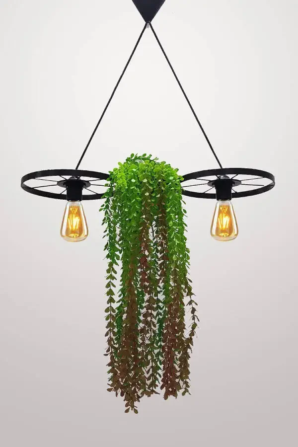 Bicycle Wheel Pot Chandelier Metal Pendant Wrought Iron Rustic Office Cafe Balcony Decorative Ceiling Lamp - 20