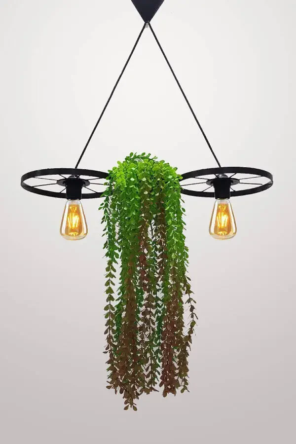 Bicycle Wheel Pot Chandelier Metal Pendant Wrought Iron Rustic Office Cafe Balcony Decorative Ceiling Lamp - 15