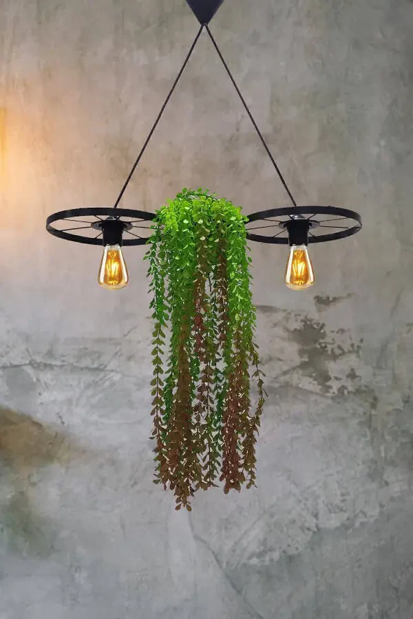 Bicycle Wheel Pot Chandelier Metal Pendant Wrought Iron Rustic Office Cafe Balcony Decorative Ceiling Lamp - 8