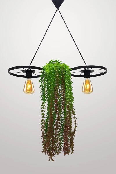 Bicycle Wheel Pot Chandelier Metal Pendant Wrought Iron Rustic Office Cafe Balcony Decorative Ceiling Lamp - 10