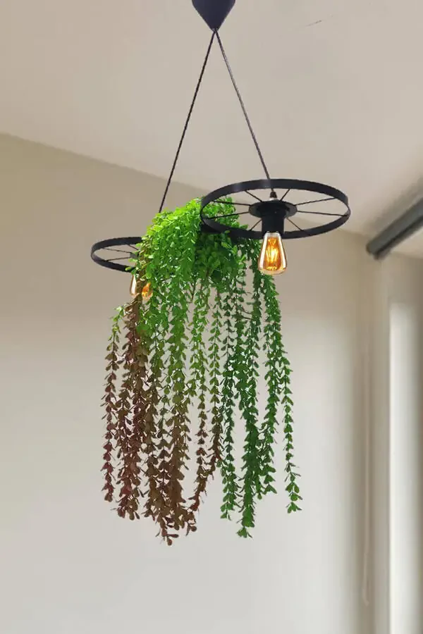 Bicycle Wheel Pot Chandelier Metal Pendant Wrought Iron Rustic Office Cafe Balcony Decorative Ceiling Lamp - 1