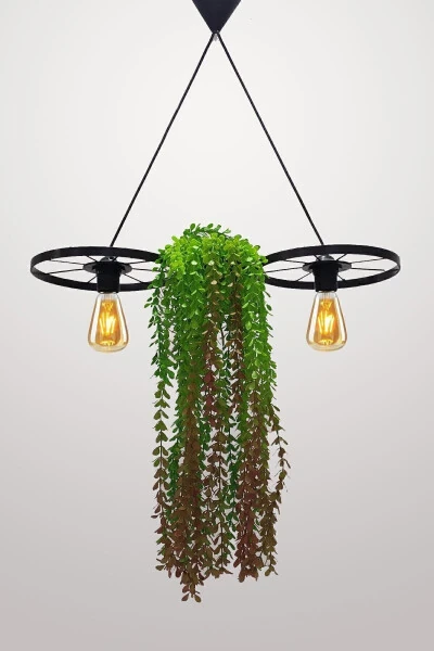 Bicycle Wheel Pot Chandelier Metal Pendant Wrought Iron Rustic Office Cafe Balcony Decorative Ceiling Lamp - 5