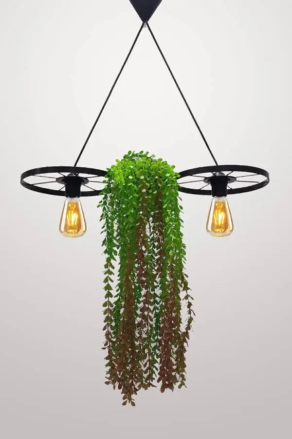 Bicycle Wheel Pot Chandelier Metal Pendant Wrought Iron Rustic Office Cafe Balcony Decorative Ceiling Lamp - 5