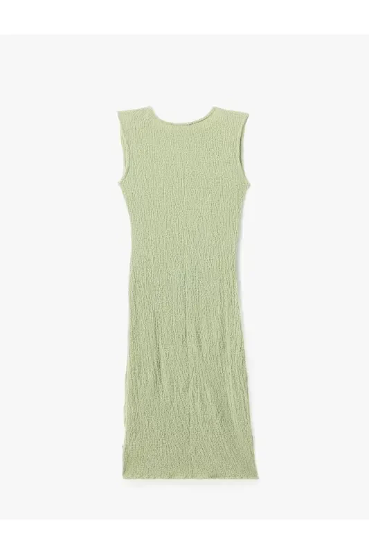 Bicycle yoqali qo'lsiz slim fit tuzilishli uzun ko'ylak burmali - 4