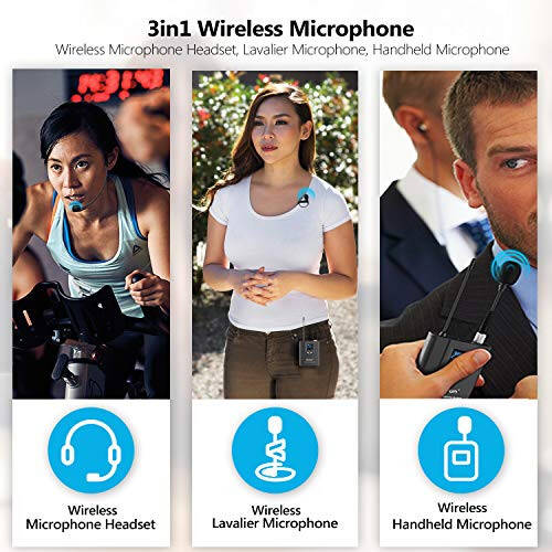 Bietrun UHF Wireless Lavalier Lapel Microphone System/Headset Mic/Stand Mic, 165ft Range, Rechargeable Transmitter Receiver, 1/4