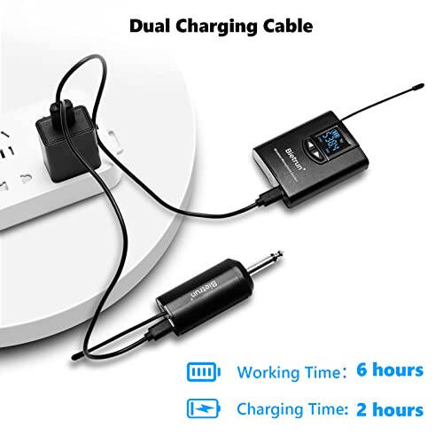 Bietrun UHF Wireless Lavalier Lapel Microphone System/Headset Mic/Stand Mic, 165ft Range, Rechargeable Transmitter Receiver, 1/4