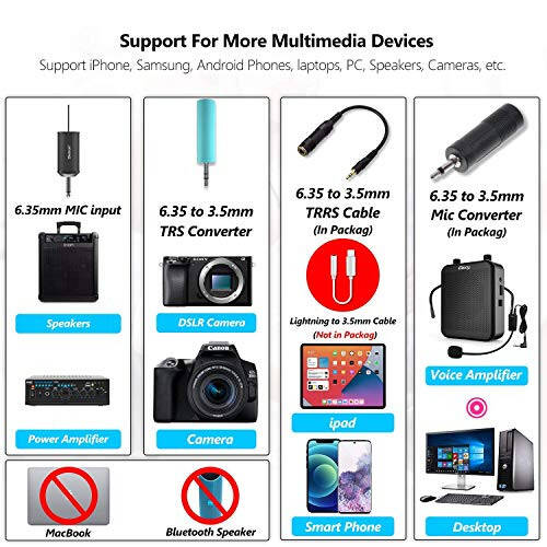 Bietrun UHF Wireless Lavalier Lapel Microphone System/Headset Mic/Stand Mic, 165ft Range, Rechargeable Transmitter Receiver, 1/4