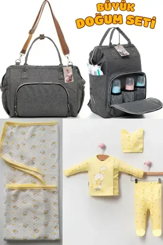 Big Birth Set (HOSPITAL OUTFIT, BABY CARE BACKPACK AND SHOULDER BAG, BLANKET)-BEIGE - 1