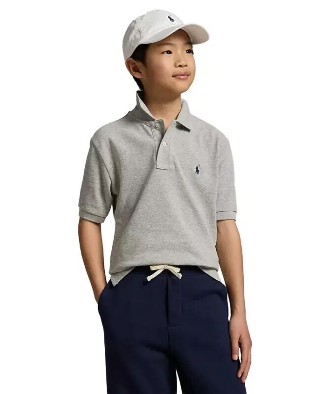 Big Boys Cotton Mesh Logo Polo Shirt-New Grey Heather - 1